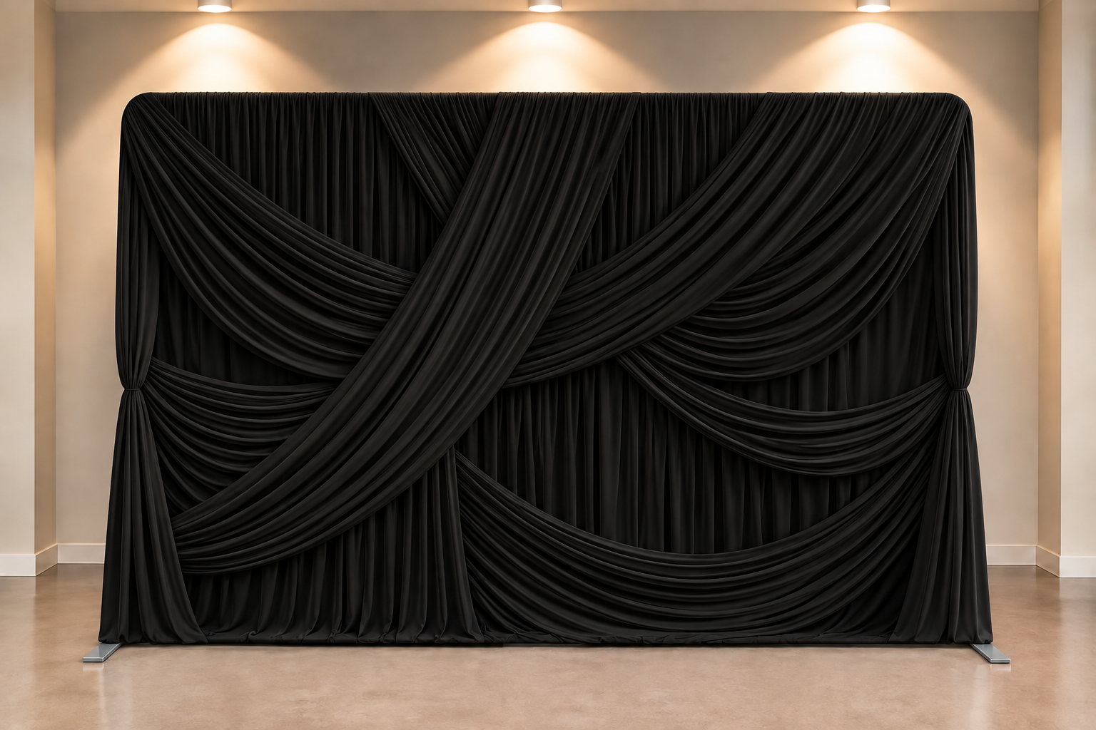 Black draped photo booth backdrop available from Art Booth Seattle