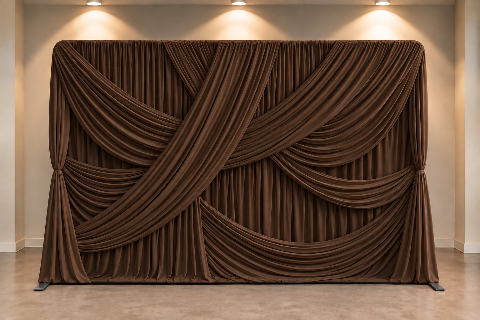 Brown draped photo booth backdrop available from Art Booth Seattle