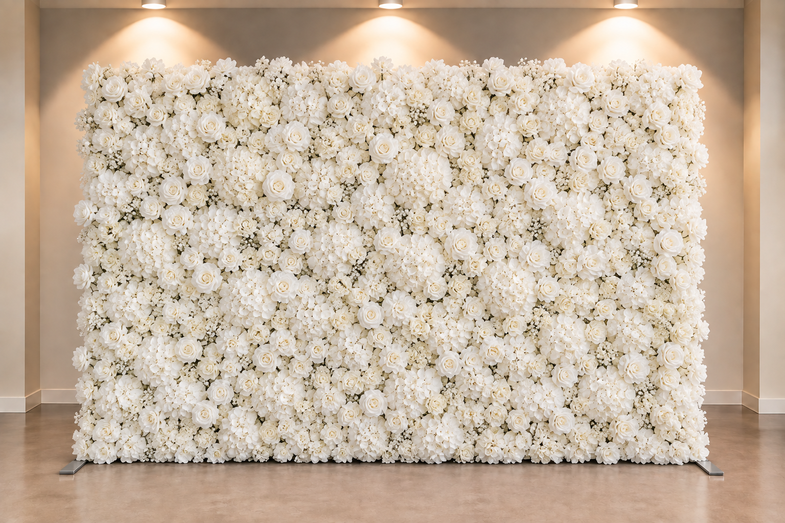 White flower wall photo booth backdrop available from Art Booth Seattle