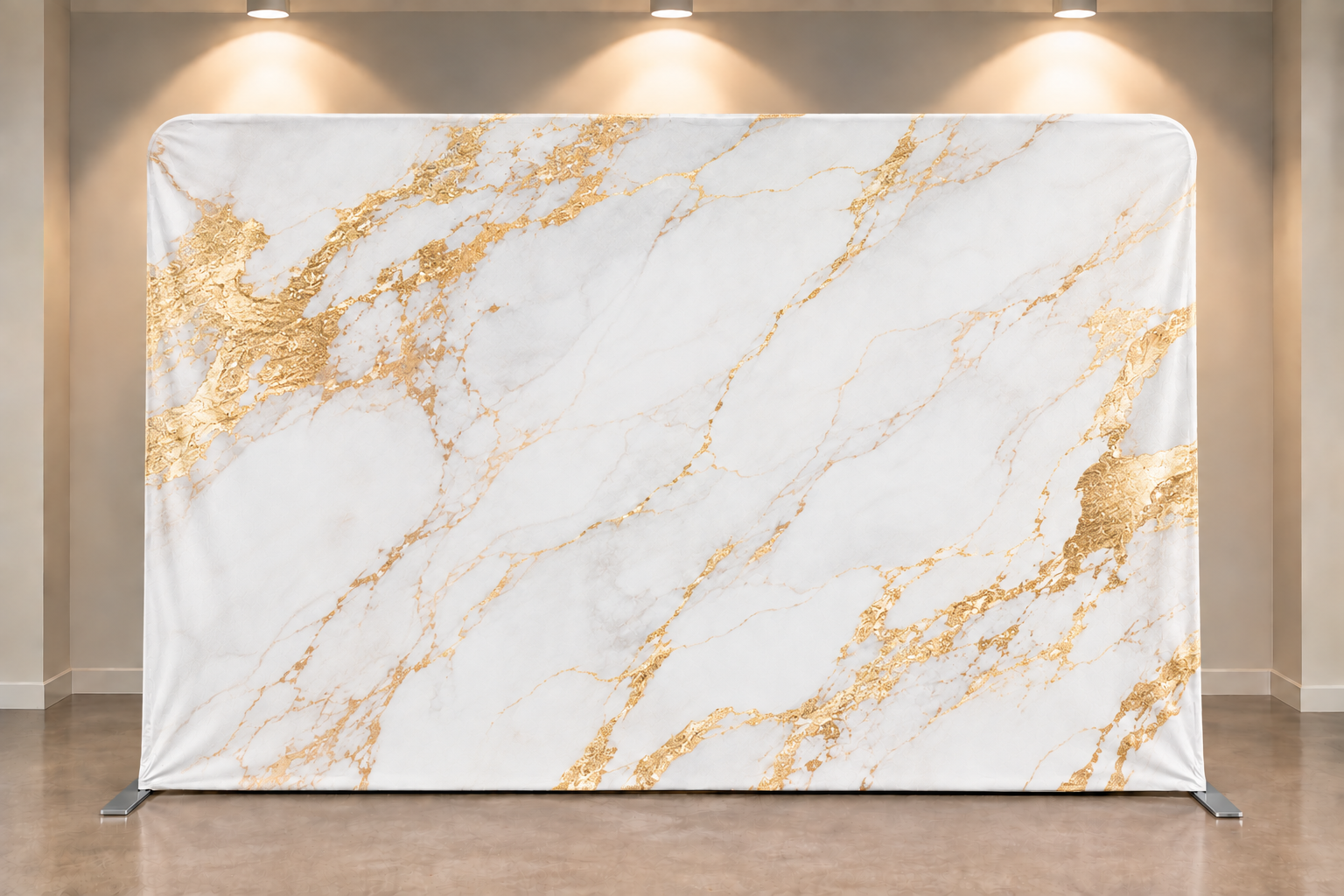White and gold marble photo booth backdrop available from Art Booth Seattle